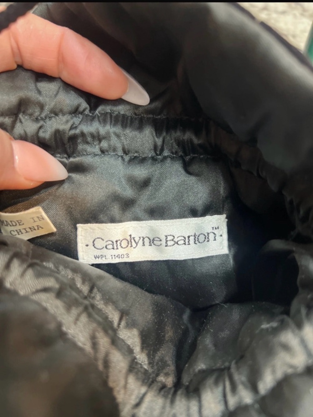 Black Quilted Velvet Mini Drawstring Bag with Gold Bead Accents - Picture 7 of 9